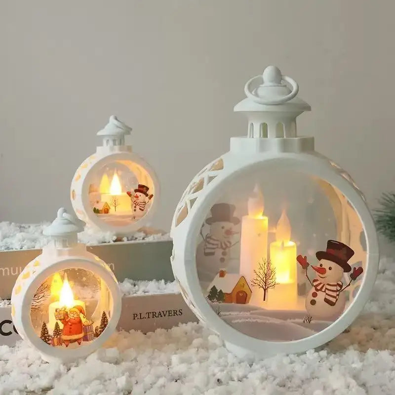 lanterne noël santa claus renne verre translucide vintage décoration fenêtre ambiance noire blanche