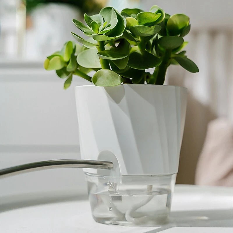 pot fleur auto arrosant double couche plastique moderne plante intérieur blanc