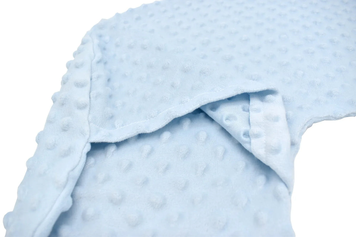 coussin portage bébé doux bleu clair gris rose pâle minky points quatre saisons confortable