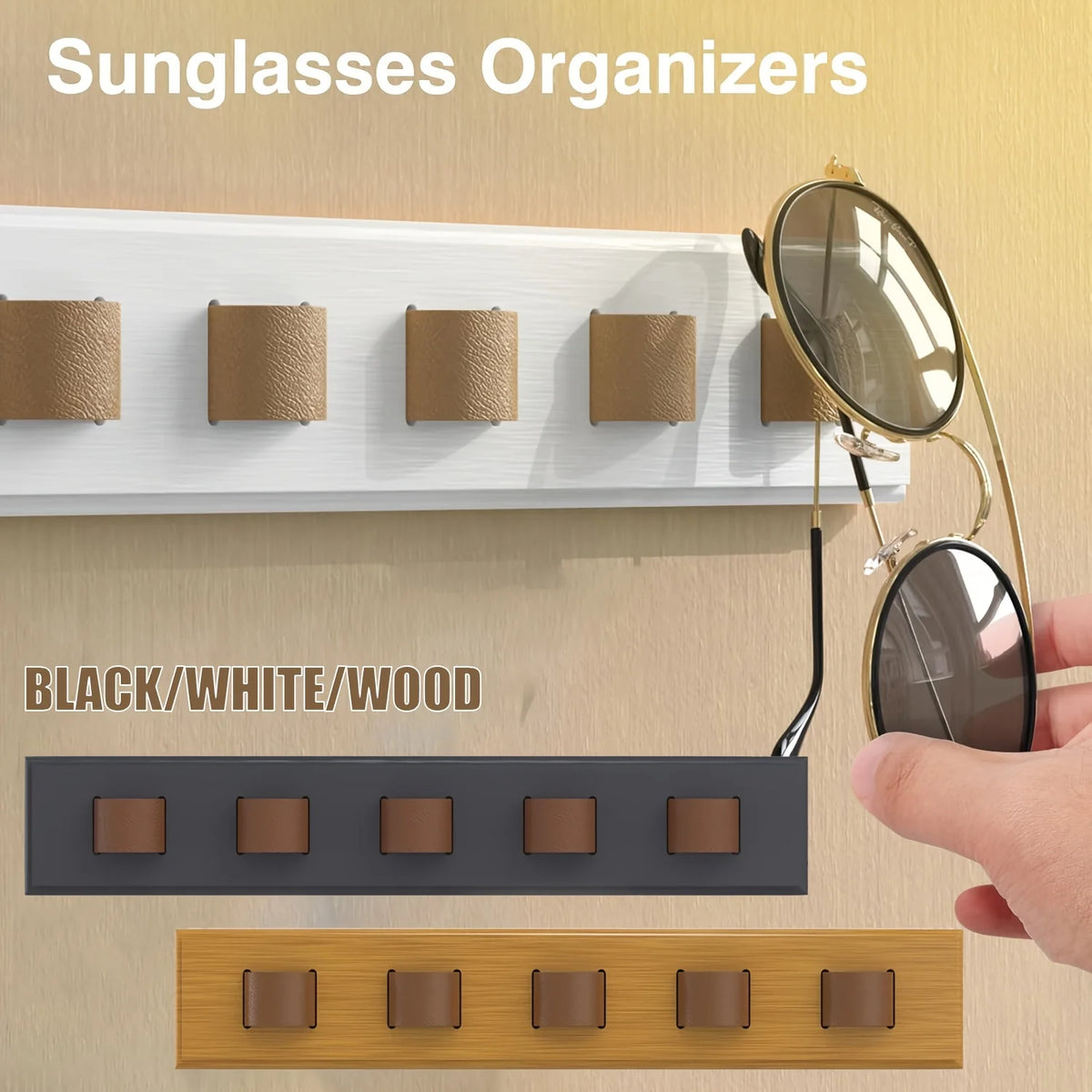 organisateur mural bois clair noir lunettes accessoires cravate clés minimaliste moderne fixations adhésives supports