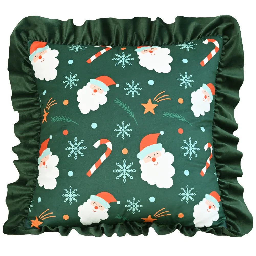 housse coussin patchwork noël blanc guirlande cloches branches baies étoiles décor maison festive 45x45cm
