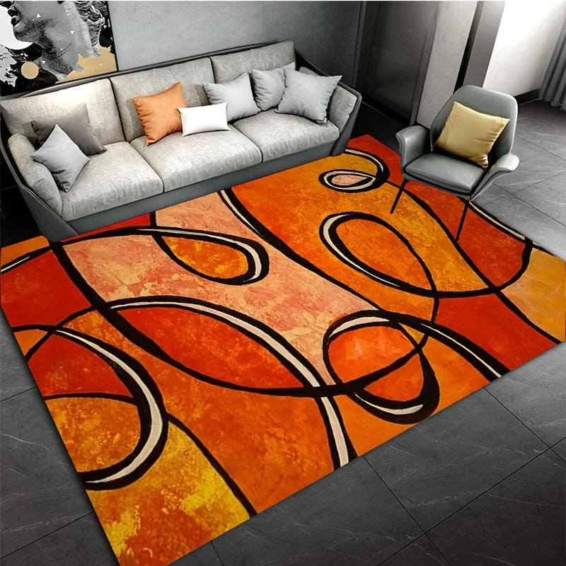 tapis abstrait orange moderne antidérapant polyester salle bain salon cuisine externe