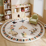 tapis rond polyester dessin animé cirque chevaux système solaire moderne enfant couleur beige rouge