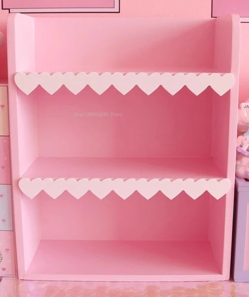 étagère bois trois niveaux rose violette décorative scallops personnalisable jouets rangement chambre enfants