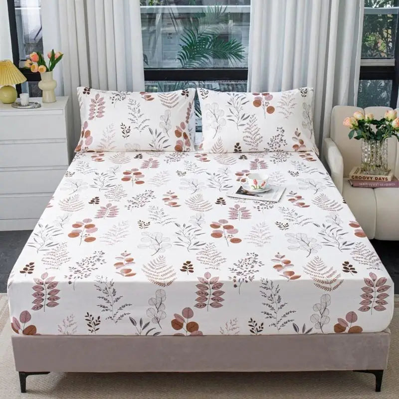 parure lit drap housse taies d'oreiller motif fleurs moderne élégant
