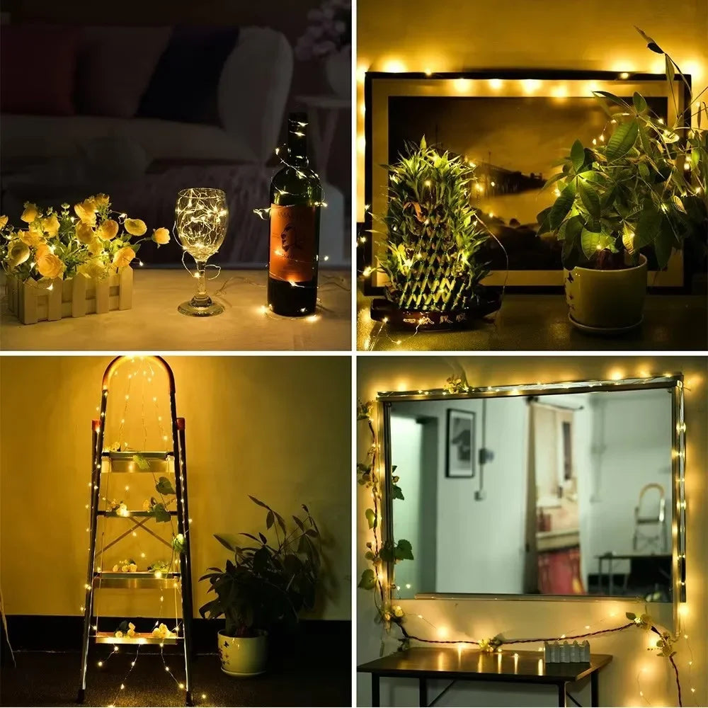 guirlande lumineuse solaire extérieure fil cuivre led étanche décoration jardin patio spikes couleur or