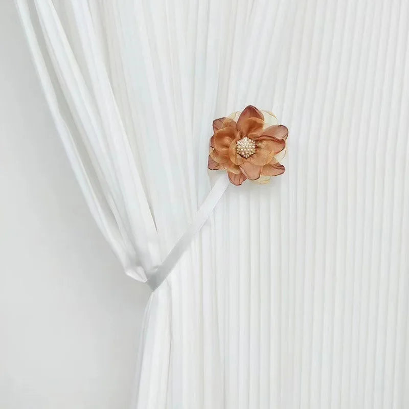 accessoires rideaux fleurs tissu plissé ruban satiné couleurs rose bleu vert violet orange floral