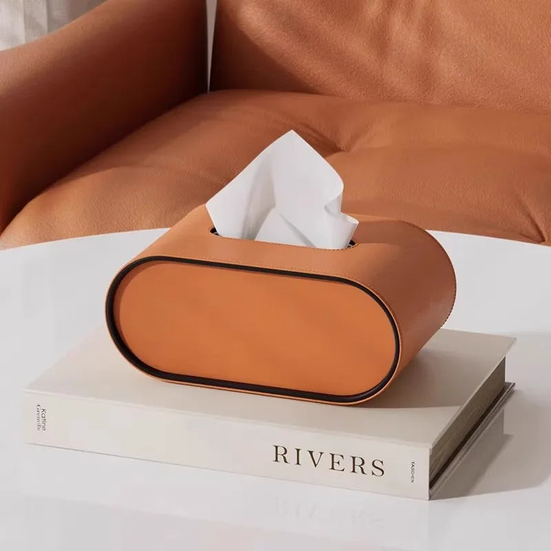 boîte mouchoirs simili cuir moderne blanc orange rangement pinceaux télécommande ciseaux ruban adhésif