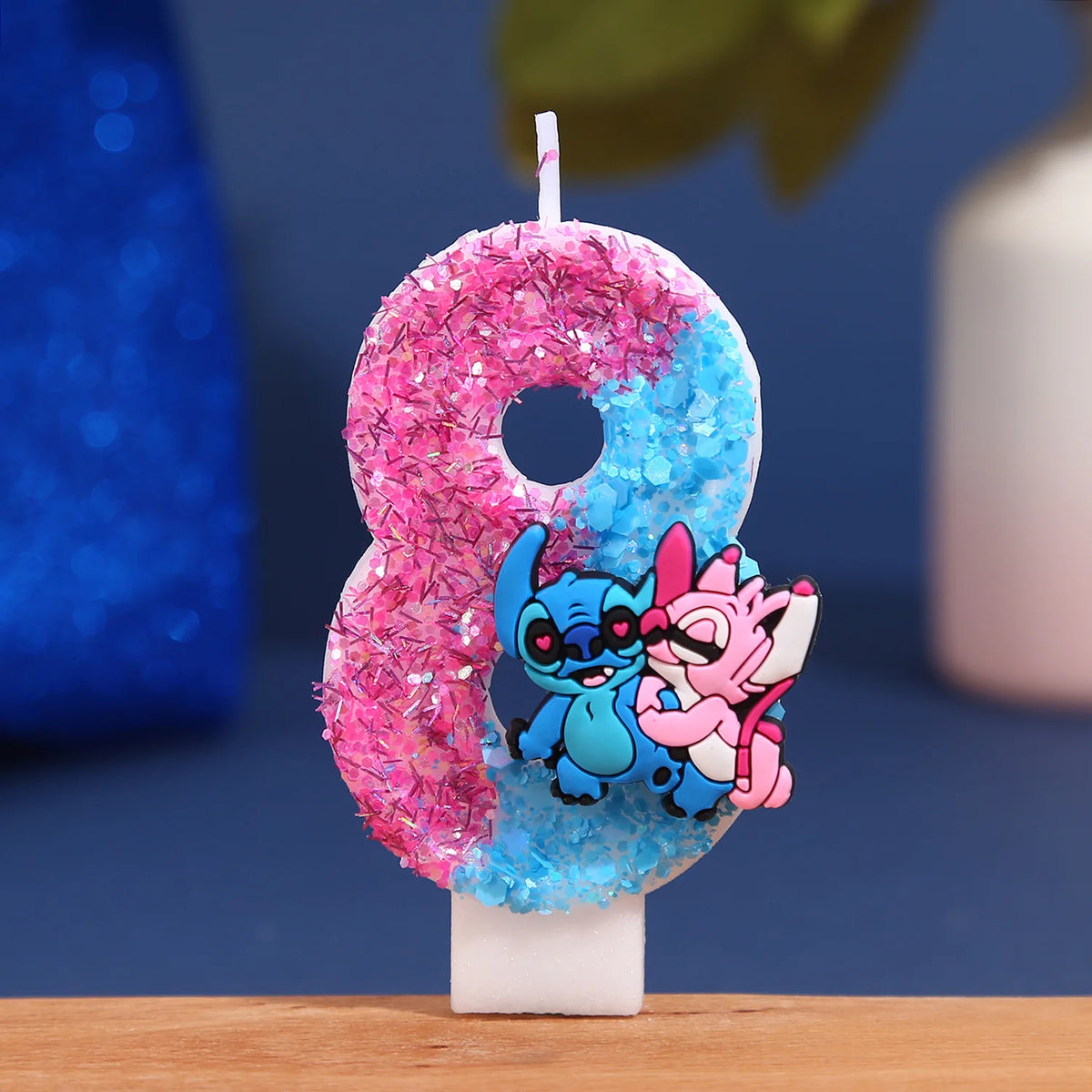 bougies numériques anniversaire glitter personnages animés rose bleu blanc decorative cartoon