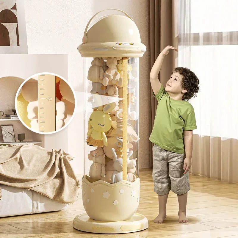 rangement jouets transparent capsule pliable moderne étoiles beige rose figurines poignée