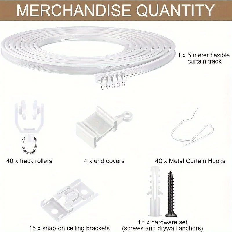 rails rideau flexible noir blanc rouleaux crochets supports vis ancrages plâtre moderne fonctionnel