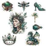autocollants adhésifs naturels fantastiques feuilles papillon livre dragon blanc vert noirs artisanat scrapbooking