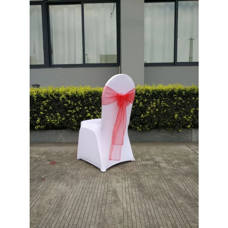 décoration événementielle mariage nœuds papillon rubans organza transparent orange bleu violet rose blanc sièges