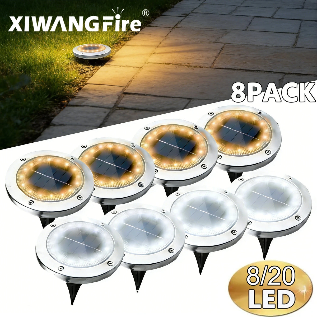 lampe solaire encastrable sol led étanche jardin terrasse allée extérieur moderne argenté