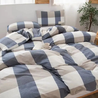 housse couette 200x230cm carreaux modernes bleu blanc gris floral scandi chambre déco intérieure