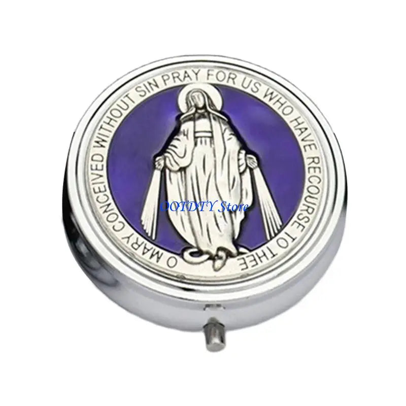 boîte bijoux religieuses classiques argentée bleue vis miroir intégré organisation bijoux spirituels illustrations textes