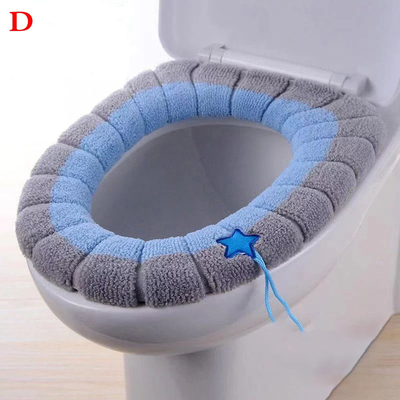 couvre siège toilette violet bleu gris rayures horizontales doux confortable fixé ruban noir lavable