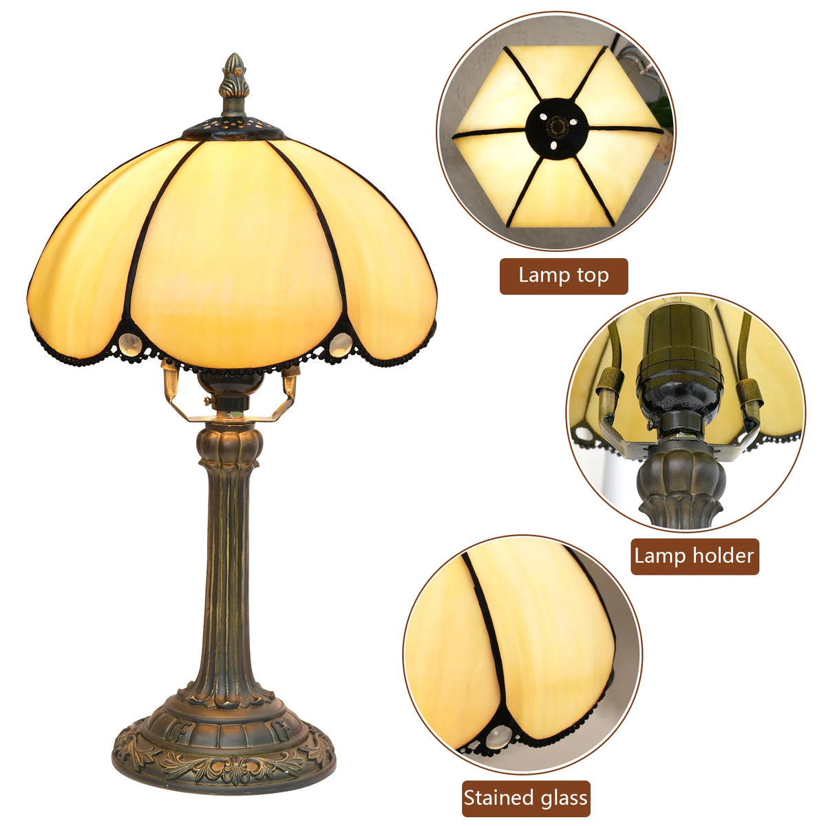 lampe table art déco bronze beige translucide motifs géométriques verre teinté base solide chambre