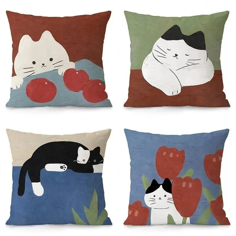 housse coussin moderne motif chats tulipes couleur unie polyester maison hospitalière 40x40cm 45x45cm