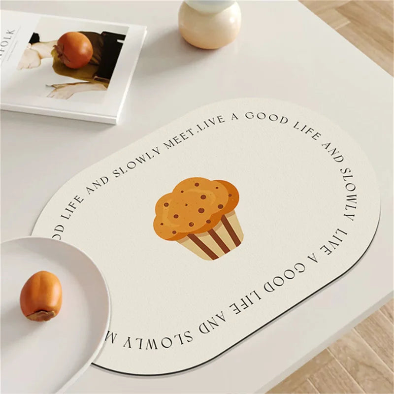 tapis table moderne beige muffins illustration vivre bien 45cm 30cm minimaliste textes
