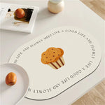 tapis table moderne beige muffins illustration vivre bien 45cm 30cm minimaliste textes