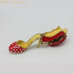 boîte rangement bijoux talons hauts rouge fleurs strass chic élégant anneau métal opaques