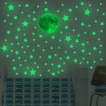 stickers muraux lumineux étoiles lune vert fluo moderne adhésifs chambre enfants 10 feuilles lune