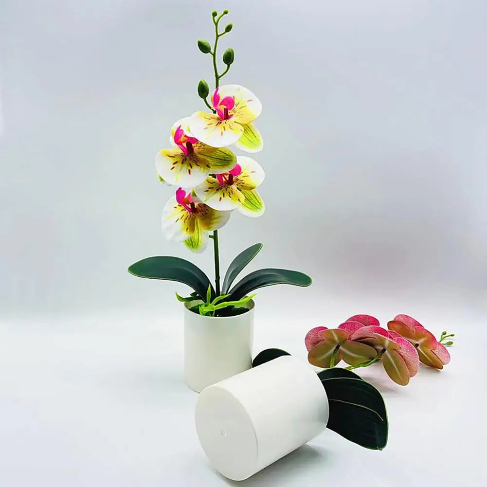 plantes artificielles orchidées fleurs imitation feuilles vertes pot blanc extérieur anniversaire réaliste orange rose