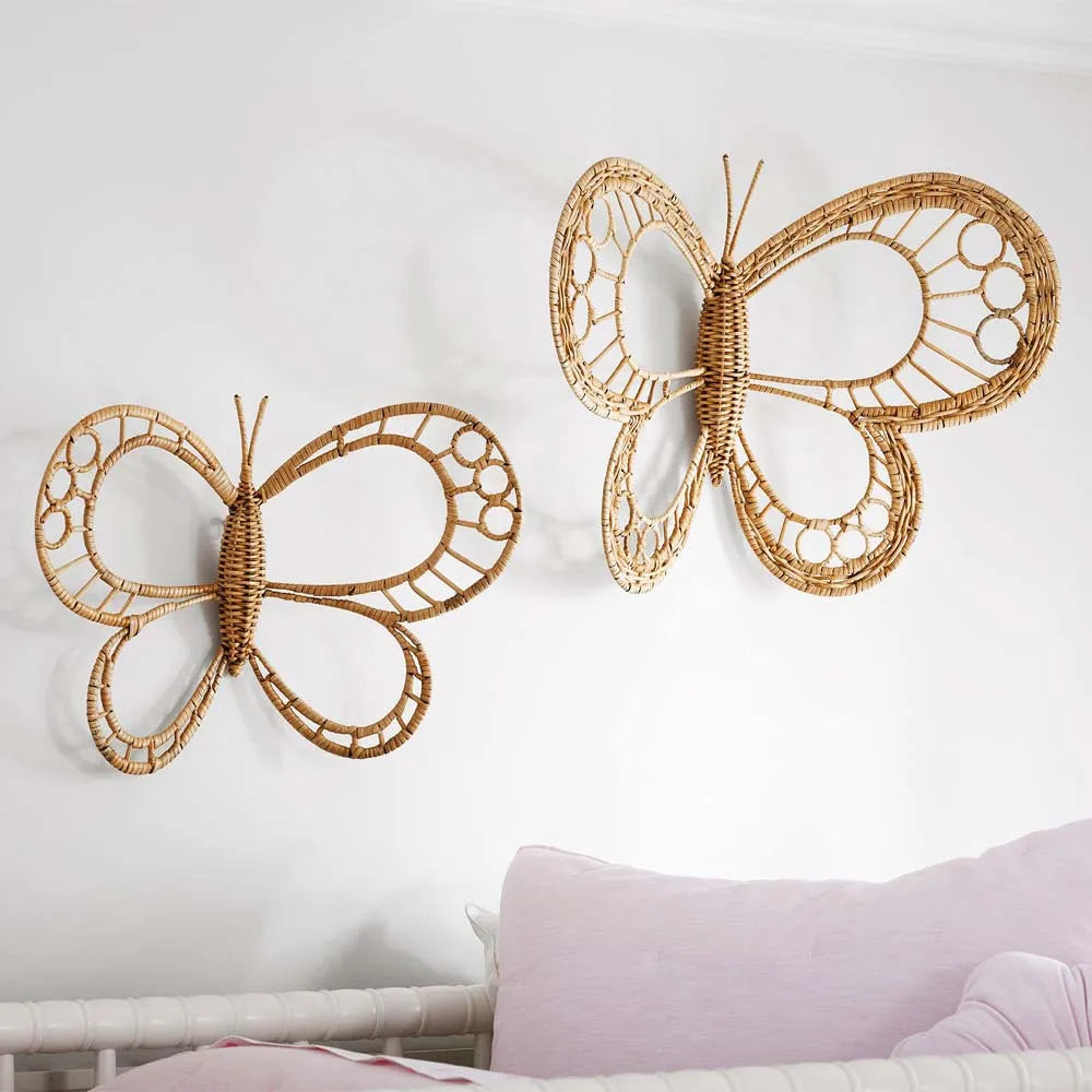 décoration murale papillon rotin naturel artisanal tissé main rustique nordiqueintérieur accessoire photo prop