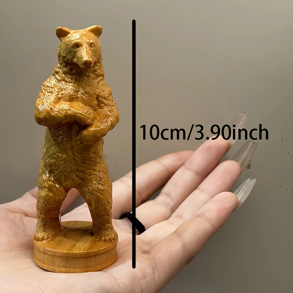 statue ours bois sculpté animal compagnie brun clair texture rugueuse animalier 10cm haute folklorique