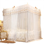 rideau lit blanc dentelle broderie dorée classique romantique transparent facile installer lavable machine