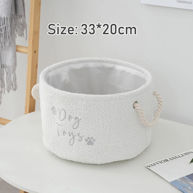 panier jouets peluche imprimé chiens rangement accessoires animaux compagnie moderne confortable anneaux métalliques poignées