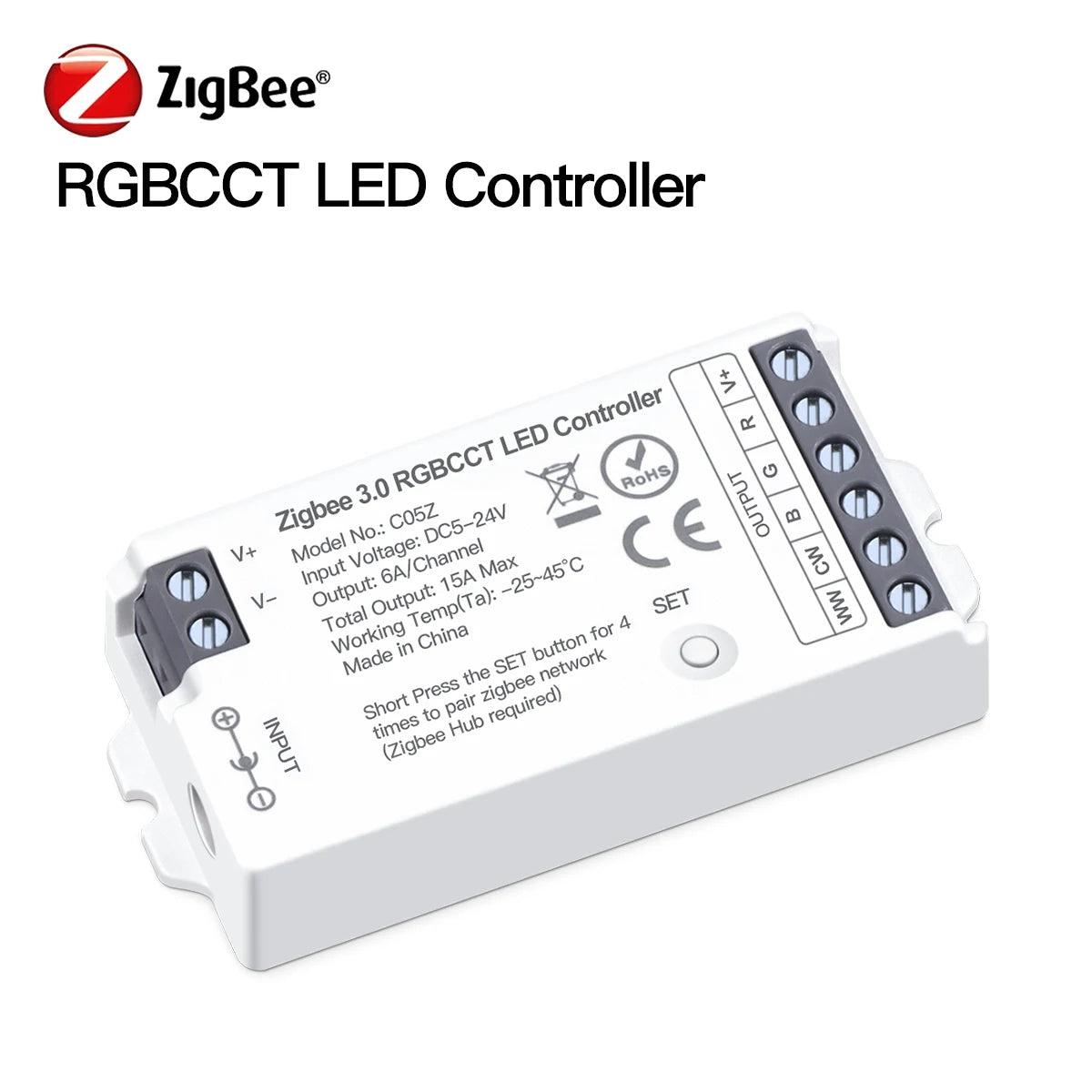 contrôleur led zigbee 3.0 wifi rgb rgbcct bande lumière ajustement luminosité télécommande application mobile