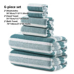serviettes bain douces polyester rayures horizontales bleu clair blanc gris moderne ensemble pièces