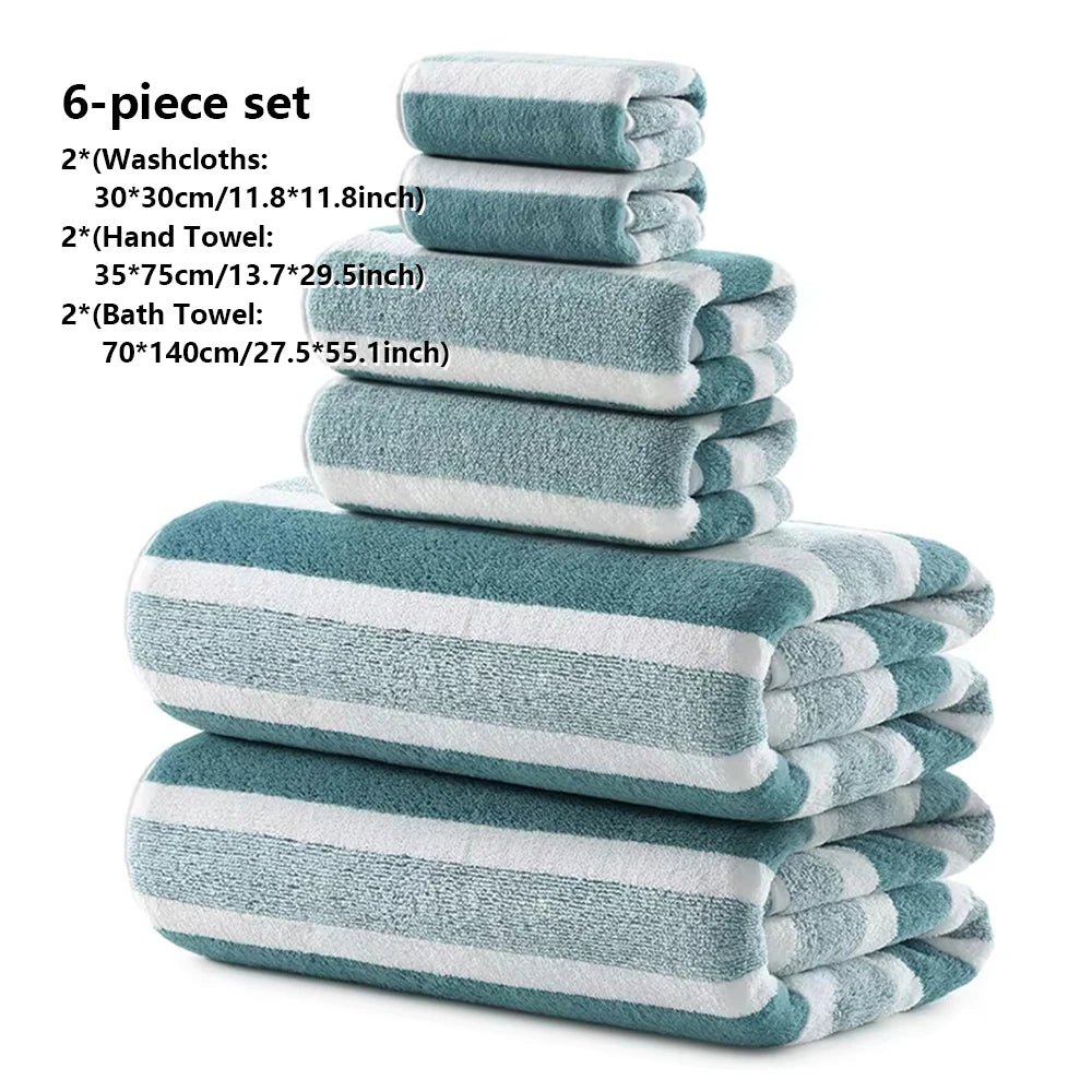 serviettes bain douces polyester rayures horizontales bleu clair blanc gris moderne ensemble pièces