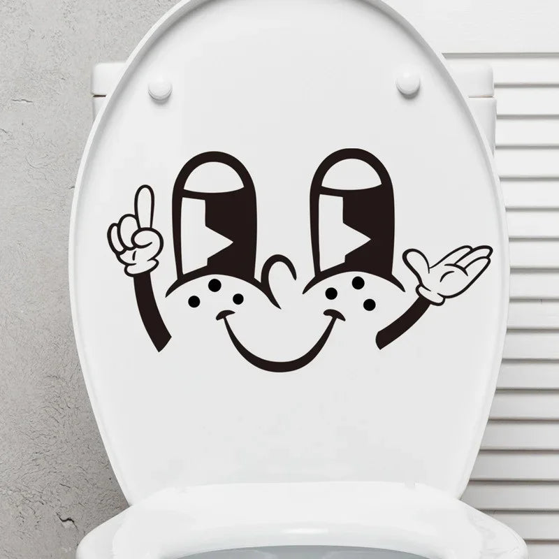 sticker autocollant visage souriant dessin animé noir salle bains décoration murale étanche pvc