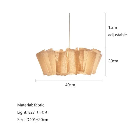 Suspension lumineuse moderne tissu beige clair rayé pliable salon chambre d'hôtel trois lumières
