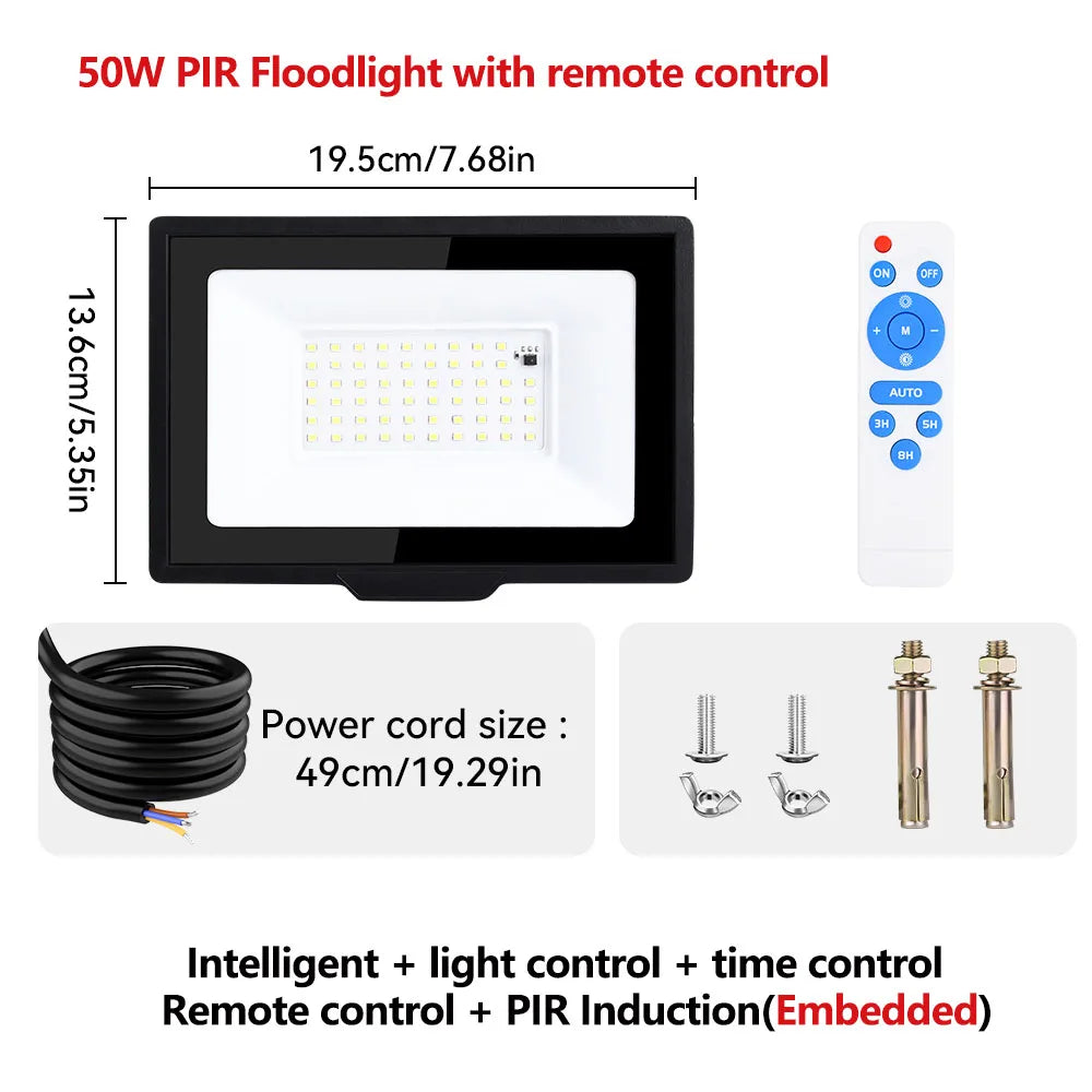 projecteur led extérieur ip66 noir moderne 50w pir 120° beam angle aluminium