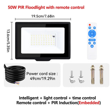 projecteur led extérieur ip66 noir moderne 50w pir 120° beam angle aluminium