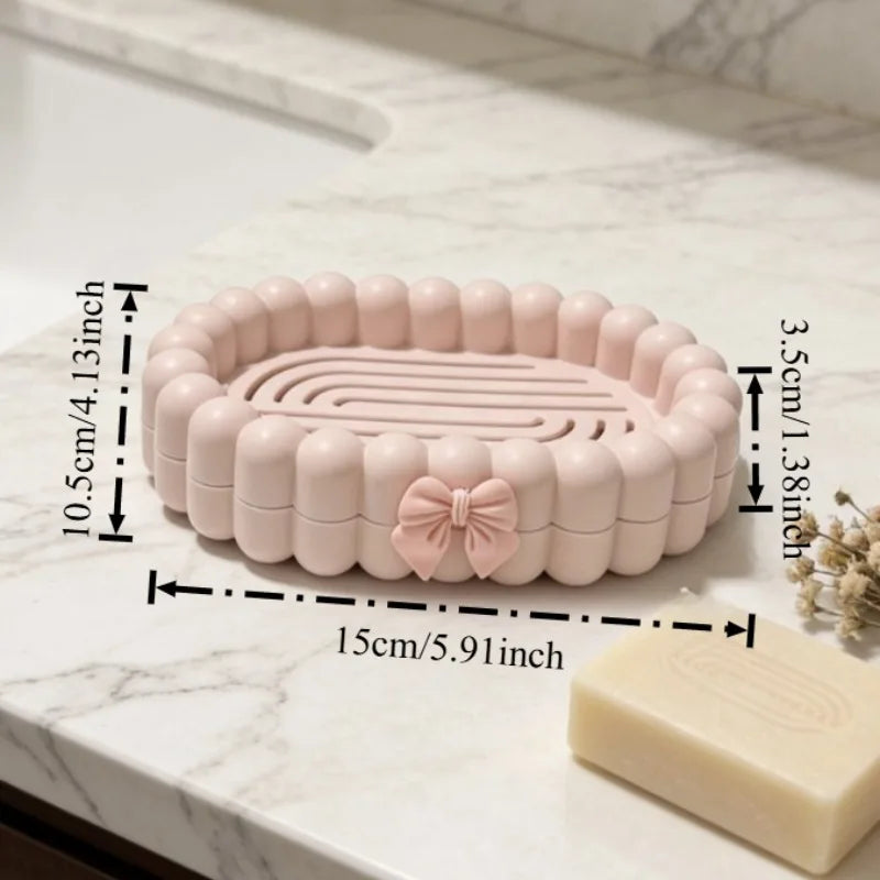 support savon blanc rose moderne nœud boudiné double couche drainage salle bain