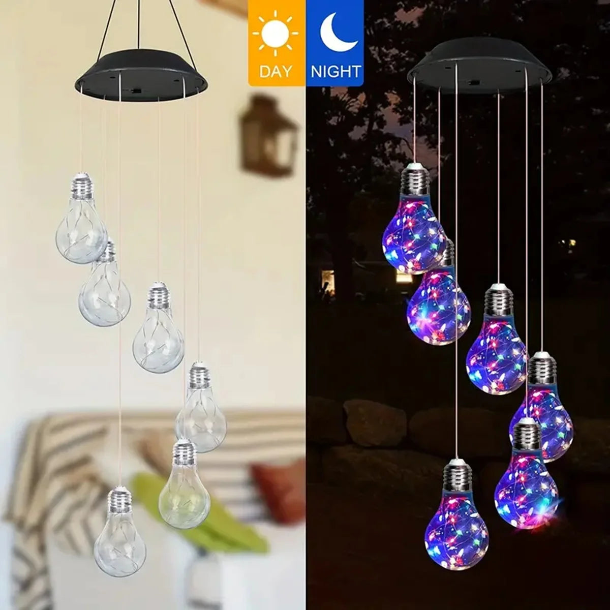 décorations extérieures cloches vent solaires ampoules led transparentes motifs colorés modernes jardin fêtes autonomes