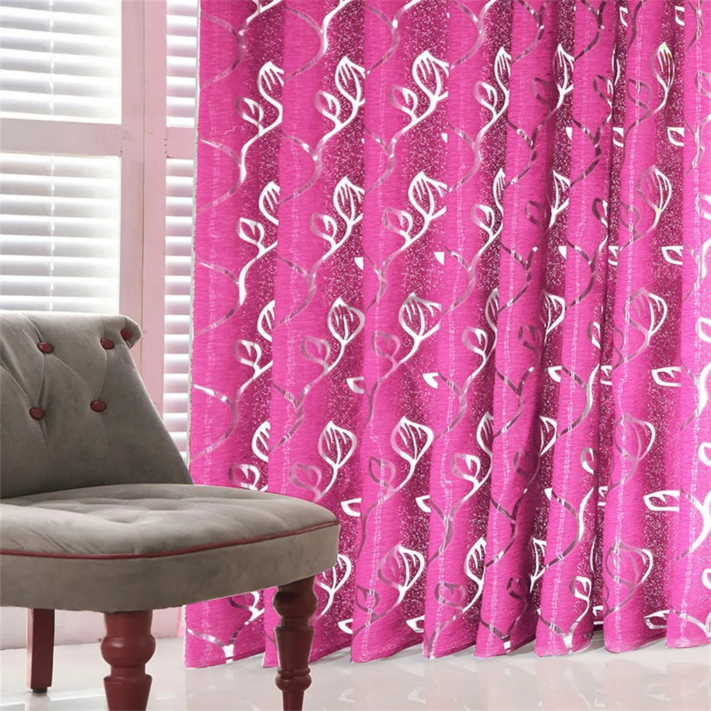 rideau semi transparent feuilles stylisées moderne violet rose noir bleu gris uni décoration maison