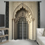 rideaux arc marocain motif architectural beige clair noir gris décoration maison islamique decoration opaque