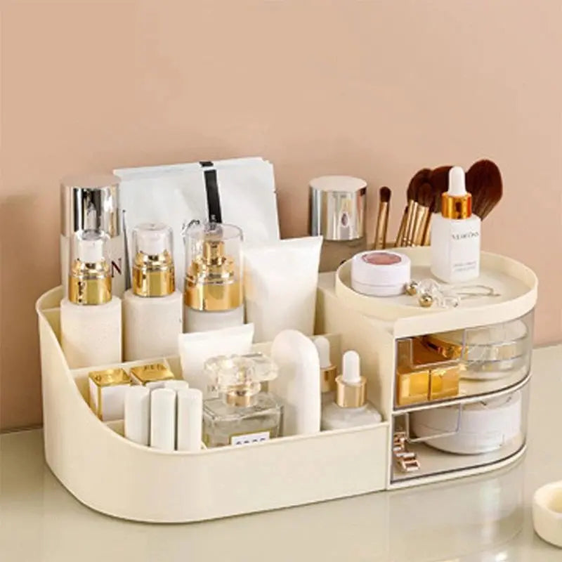 organisateur maquillage boîte rangement cosmétique grande capacité tiroir transparent moderne beau rose clair matériau