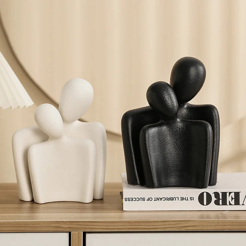 statuette couple minimaliste noir blanc céramique email mat decoration maison noel valentin mariage anniversaire