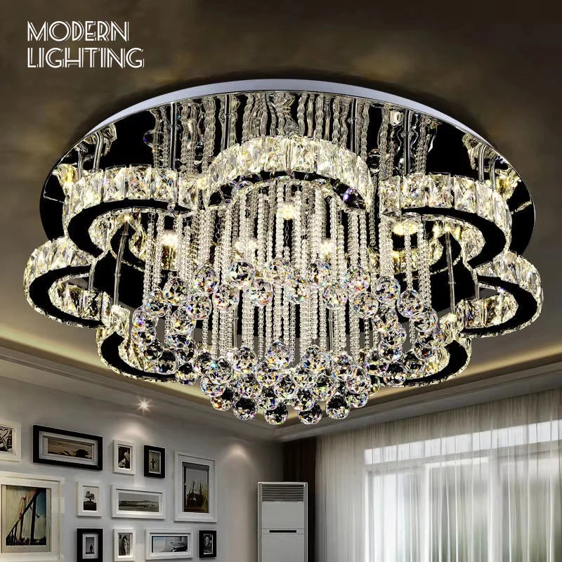lustre cristal moderne strass argenté éclairage led salon villa élégant minimaliste facile certifications sécurité