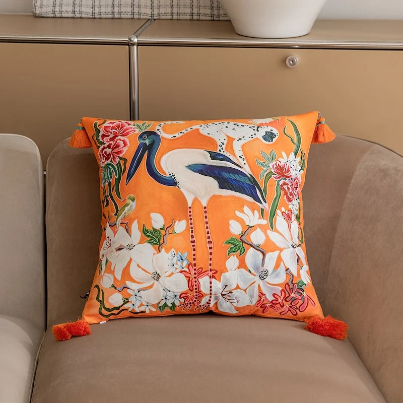 housses coussins motif animal moderne orange rose vert bleu tassel floral abstraits