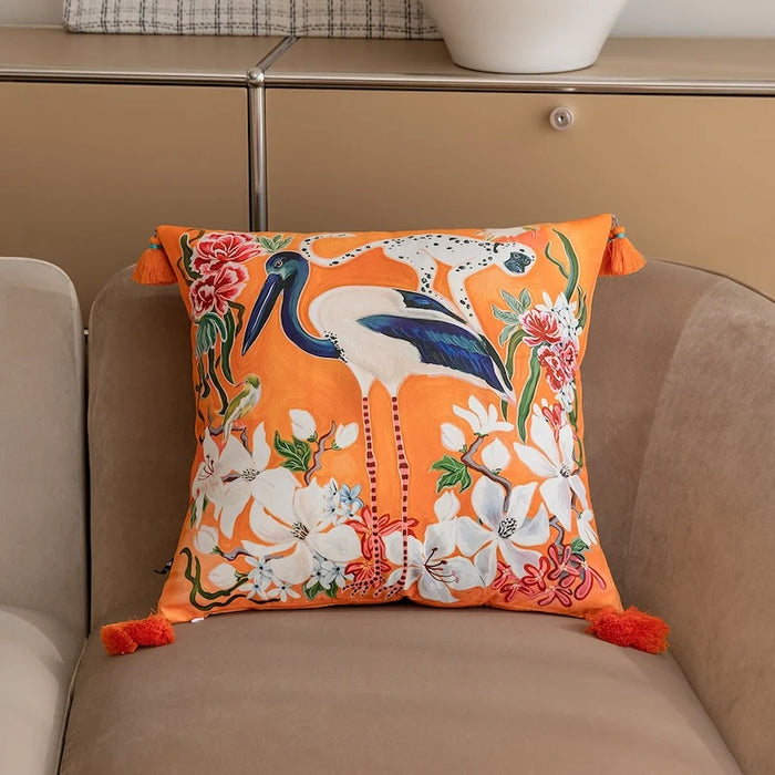 housses coussins motif animal moderne orange rose vert bleu tassel floral abstraits