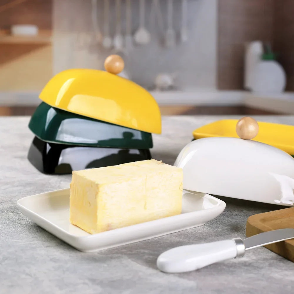 porte beurre céramique rectangle noir jaune blanc uni moderne spatule