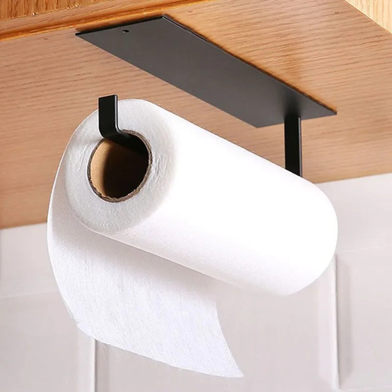 porte rouleau papier toilette support serviette adhésif mural moderne noir blanc bois clair minimaliste